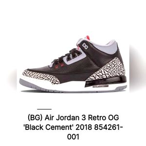 Air Jordan 3 Retro OG "Black Cement", 2018, size 6.5. Red, grey, white, black